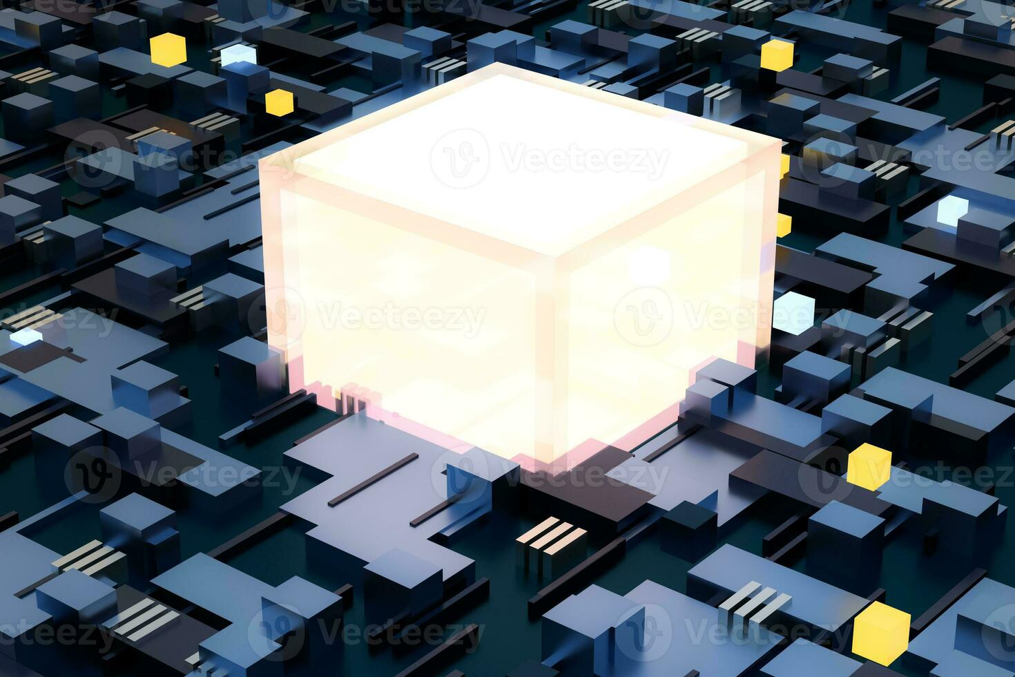 3d rendering, cubes board space, fantasy world photo