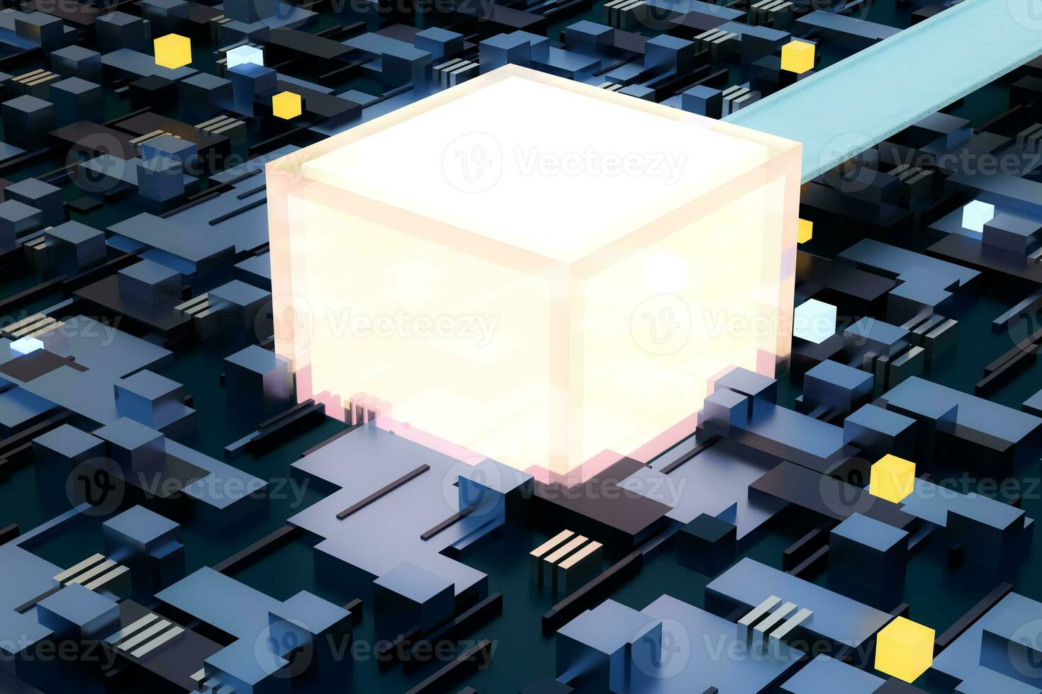 3d rendering, cubes board space, fantasy world photo