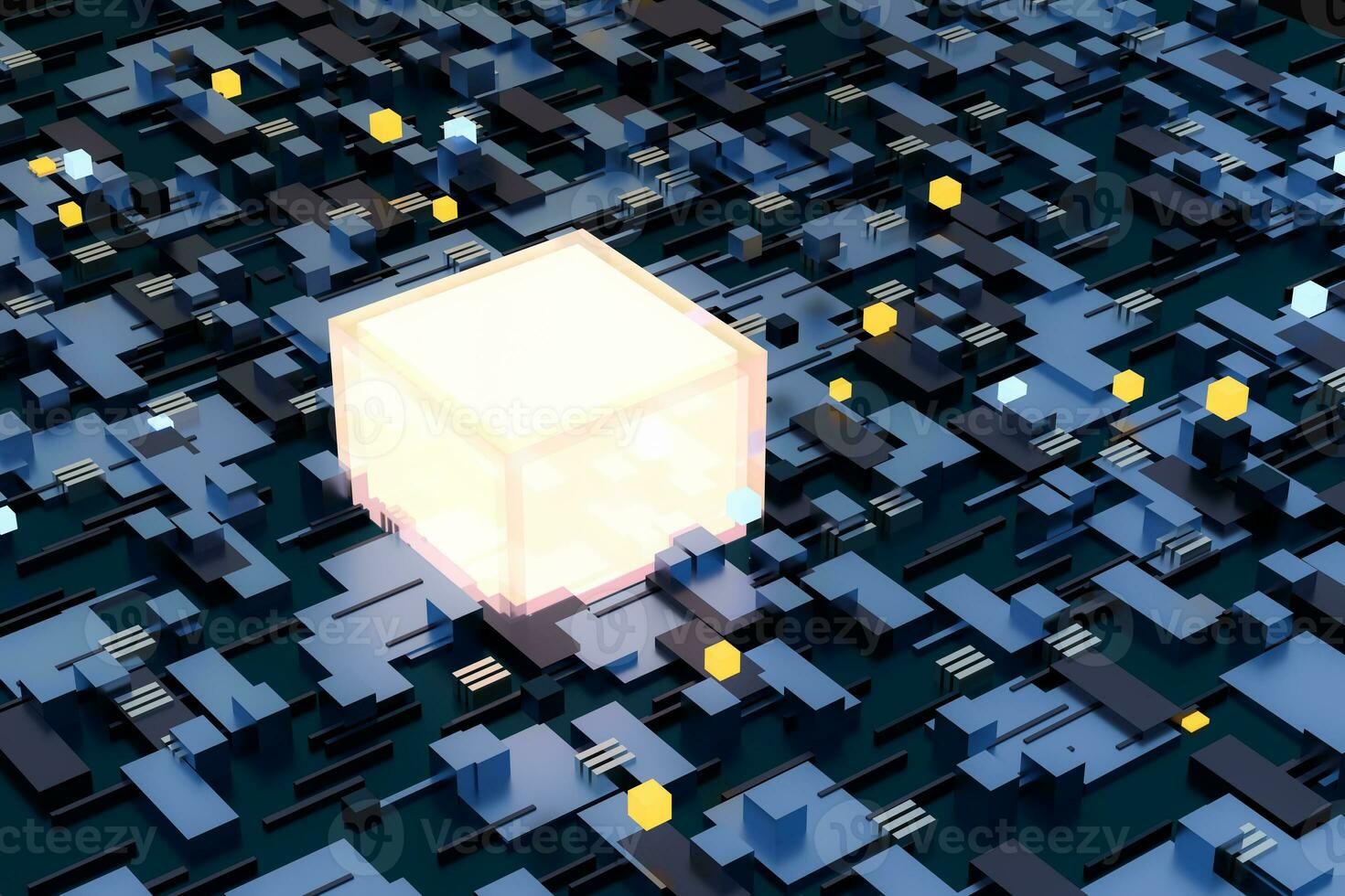 3d rendering, cubes board space, fantasy world photo