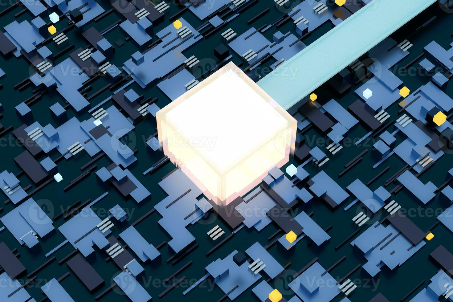 3d rendering, cubes board space, fantasy world photo