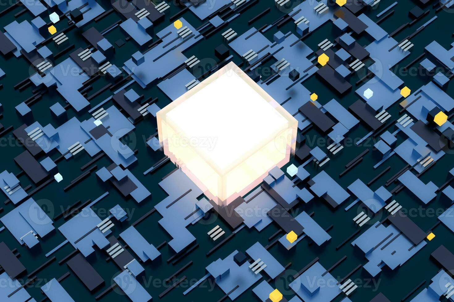 3d rendering, cubes board space, fantasy world photo