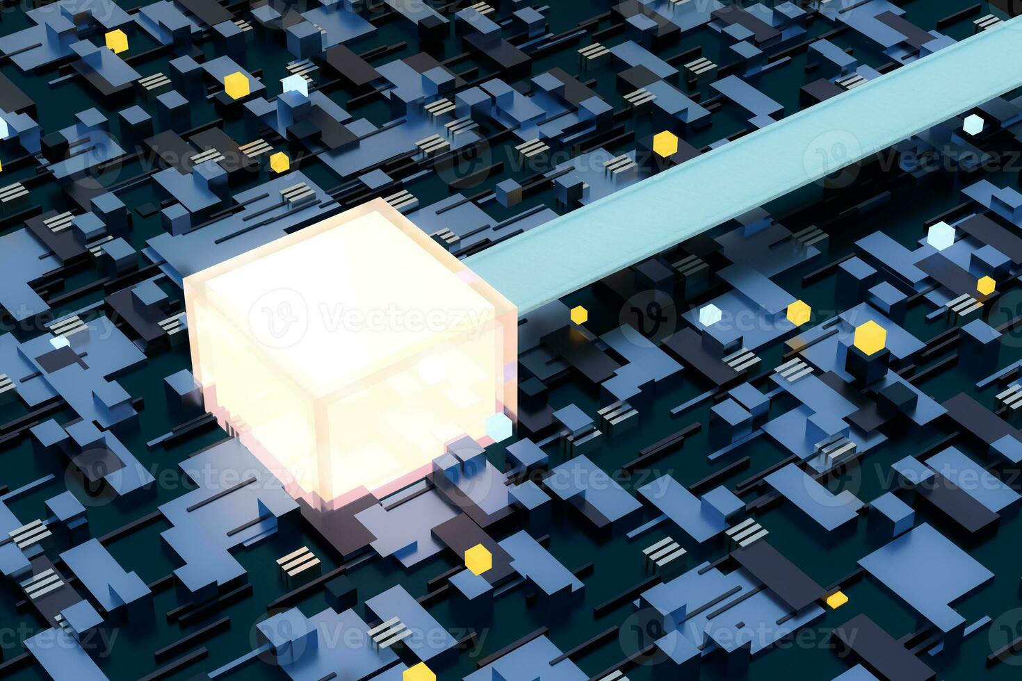 3d rendering, cubes board space, fantasy world photo