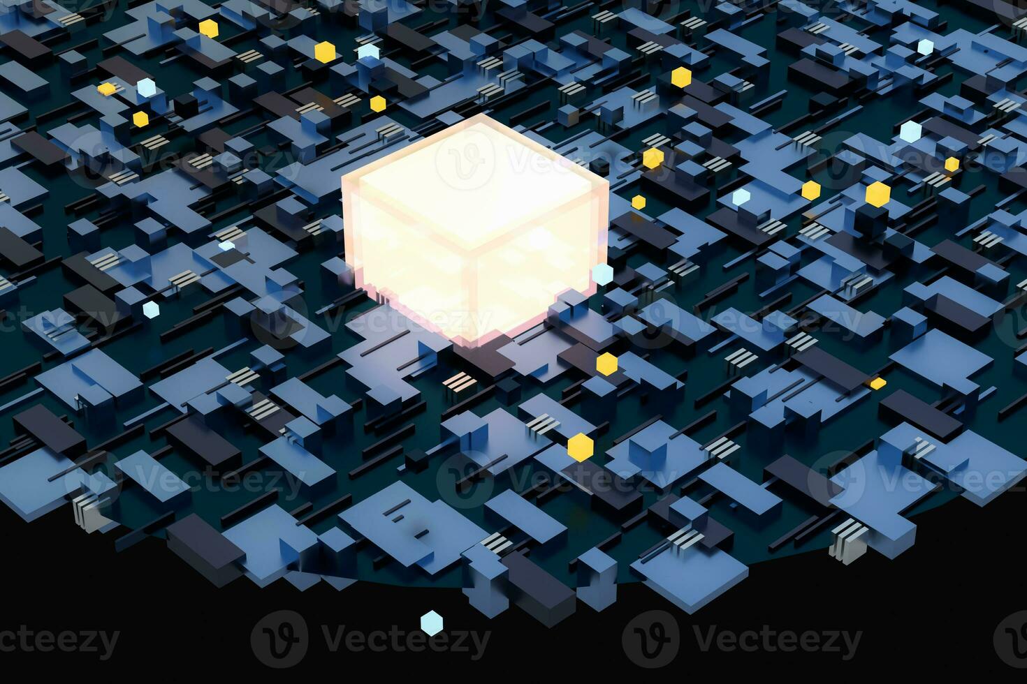 3d rendering, cubes board space, fantasy world photo