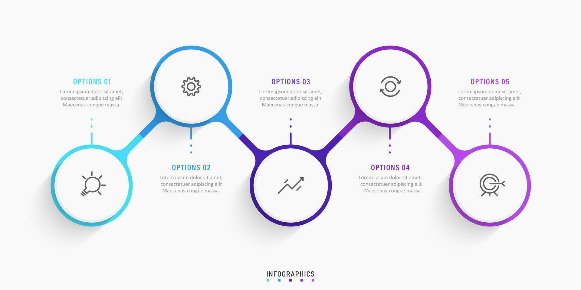 plantilla de diseño de etiquetas infográficas vectoriales con iconos y 5 opciones o pasos. se puede utilizar para diagramas de proceso, presentaciones, diseño de flujo de trabajo, banner, diagrama de flujo, gráfico de información. vector