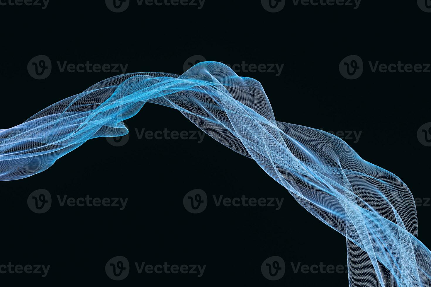 Flowing cyan curves, 3d rendering photo
