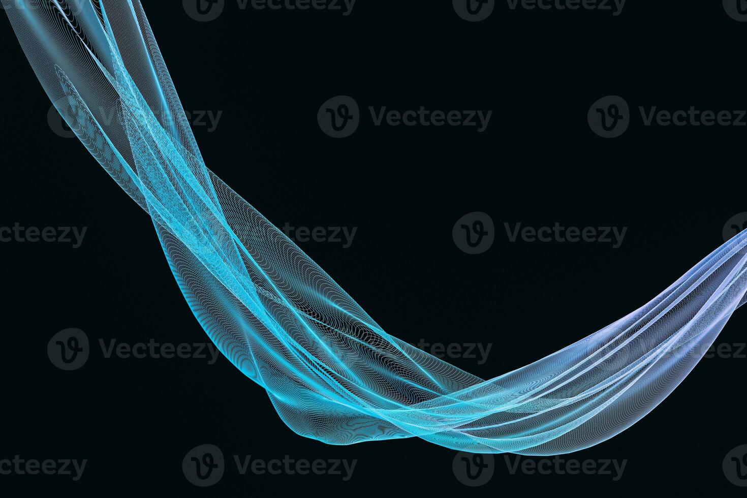 Flowing cyan curves, 3d rendering photo