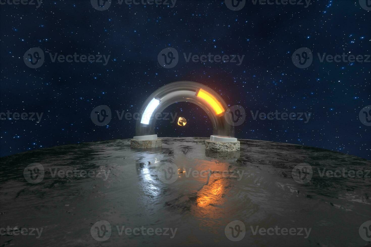 3d rendering, scientific mechanical ring in the outer space. photo