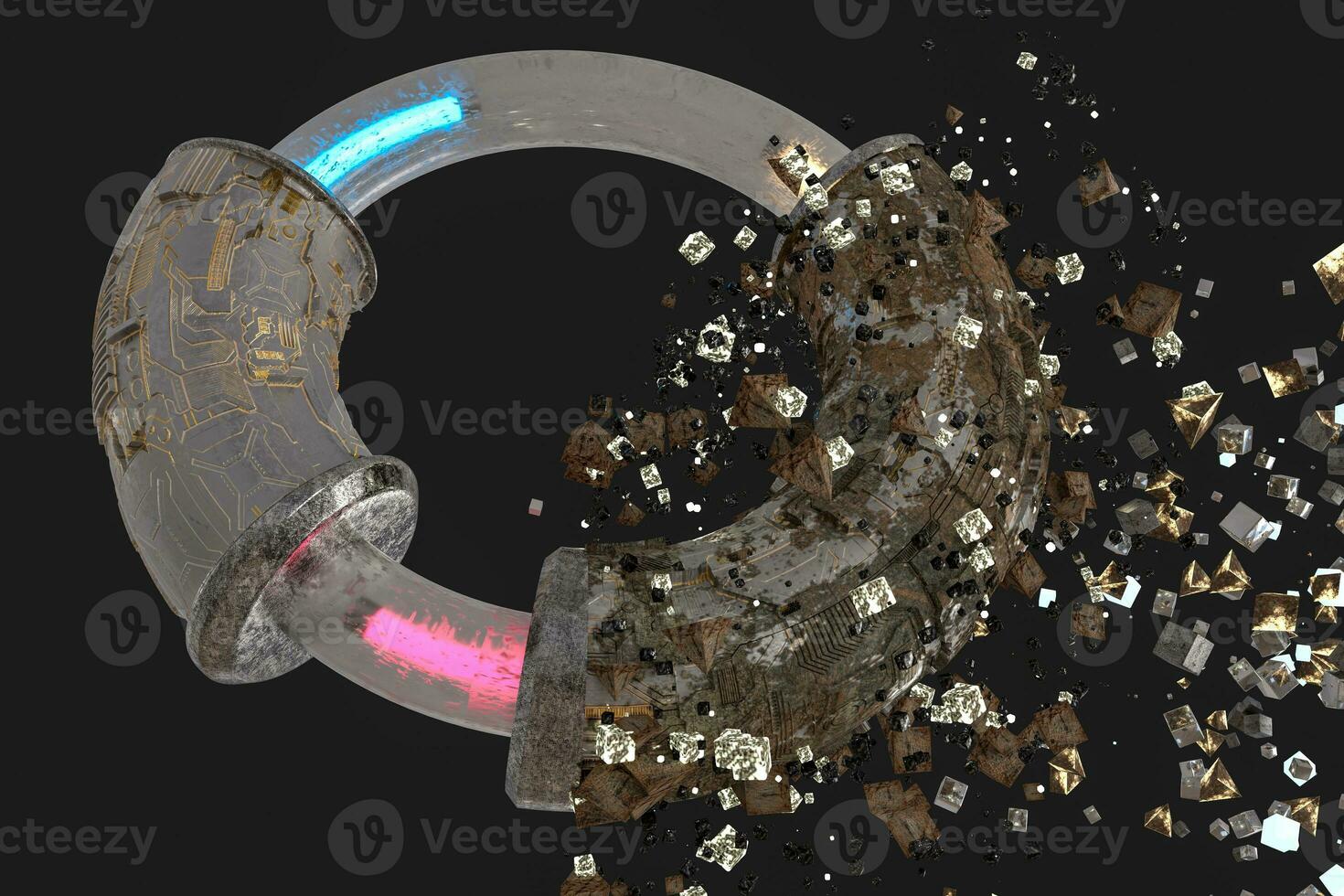 3d rendering, scientific mechanical ring in the outer space. photo