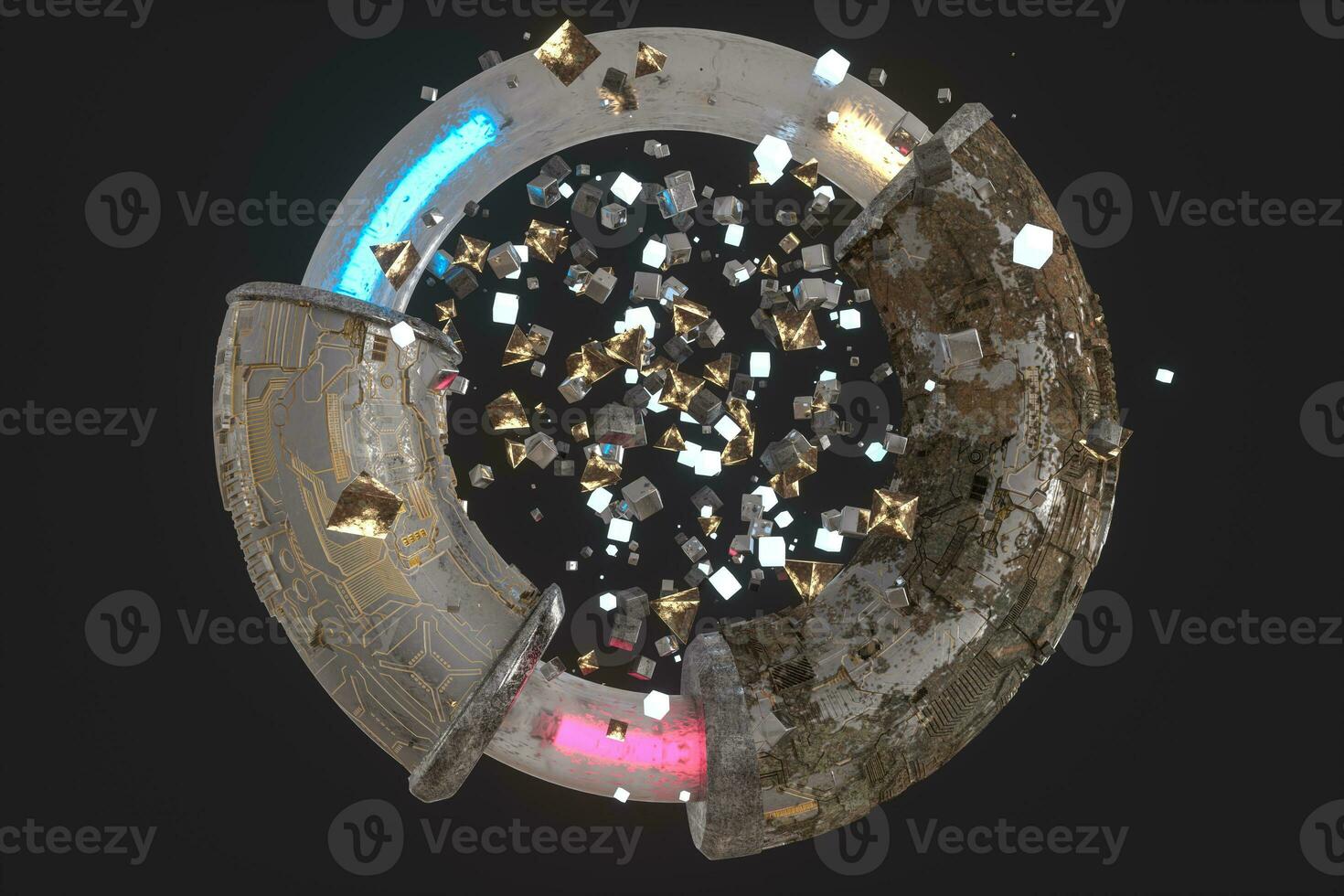 3d rendering, scientific mechanical ring in the outer space. photo