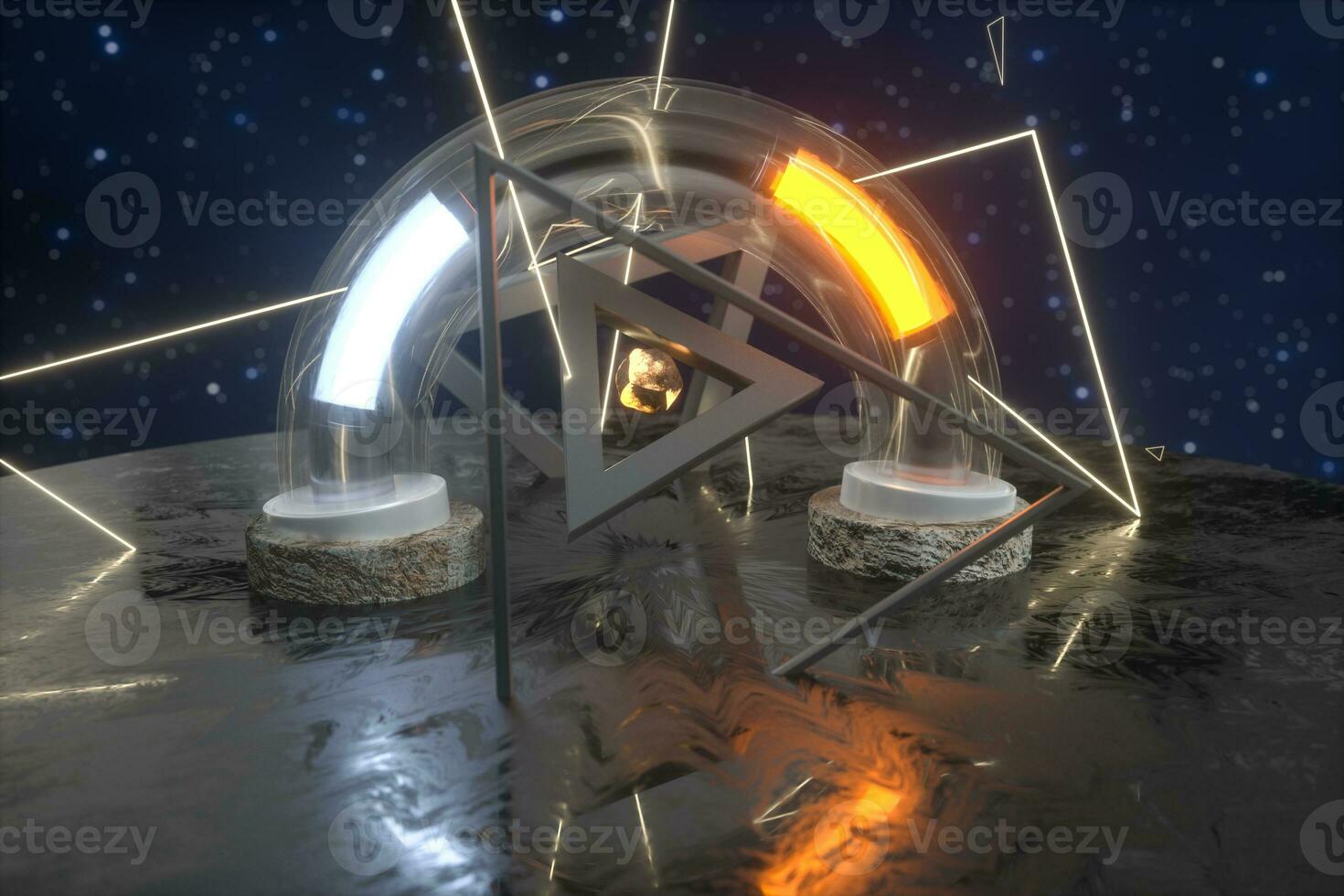 3d rendering, scientific mechanical ring in the outer space. photo