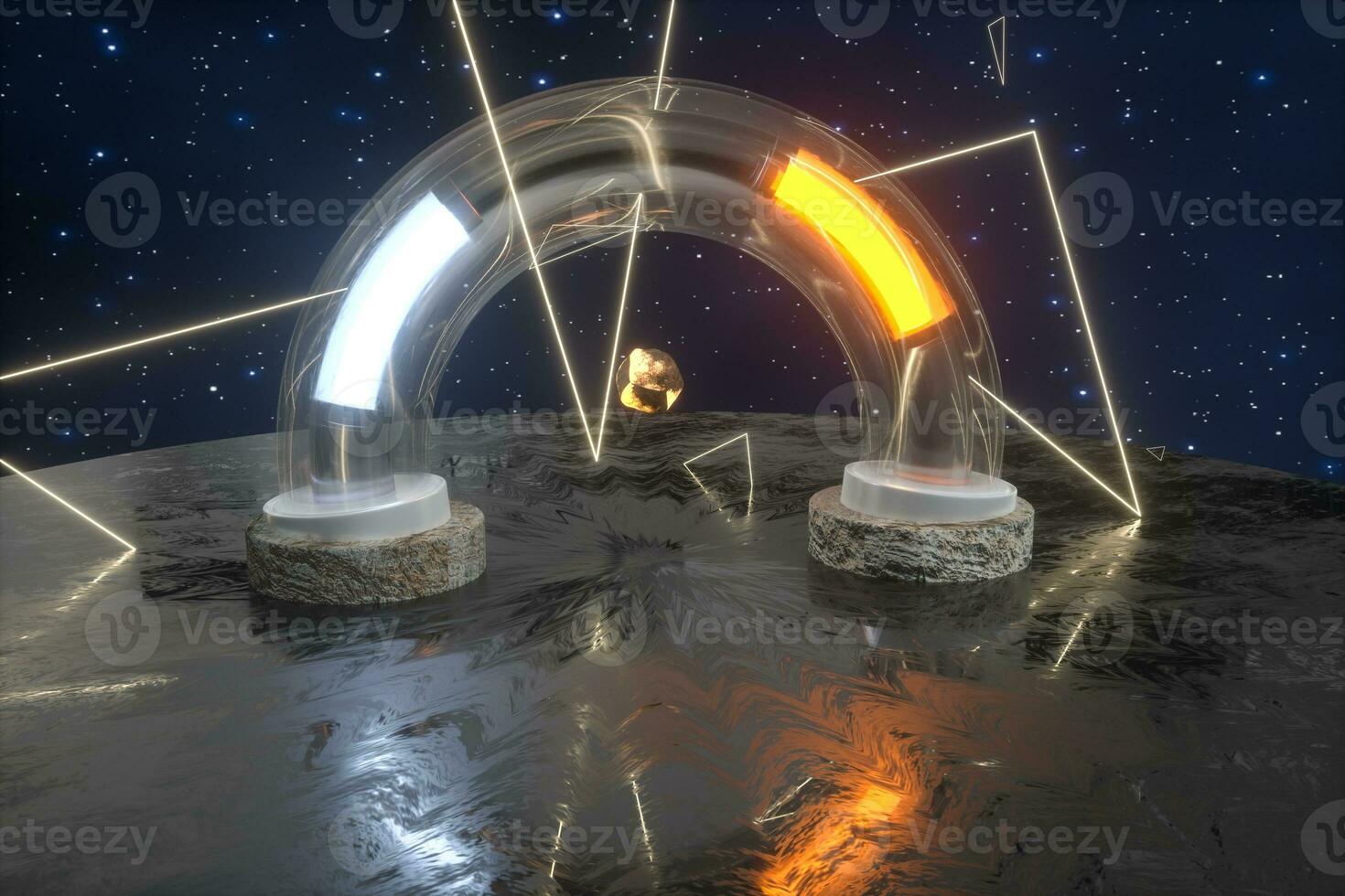 3d rendering, scientific mechanical ring in the outer space. photo