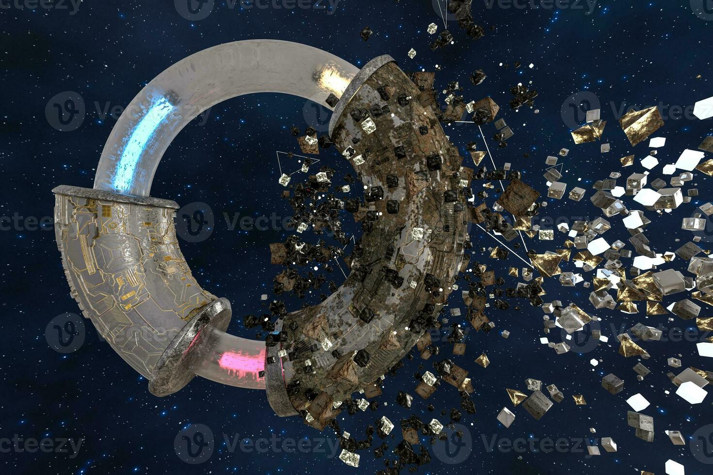 3d rendering, scientific mechanical ring in the outer space. photo