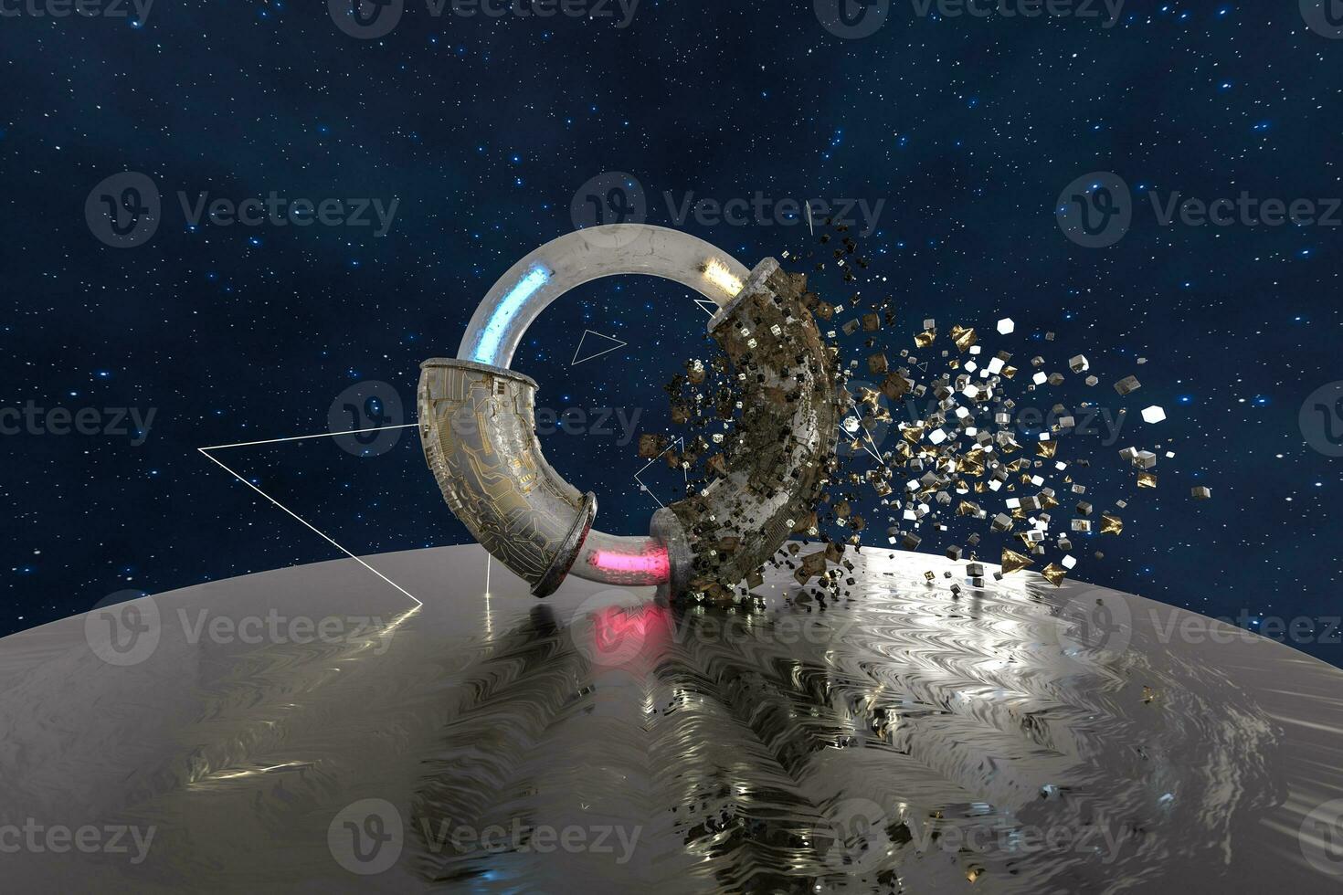3d rendering, scientific mechanical ring in the outer space. photo