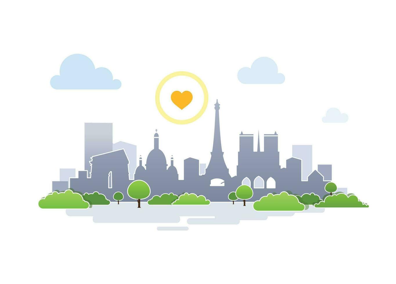 Illustration of a city under the sun with a heart vector