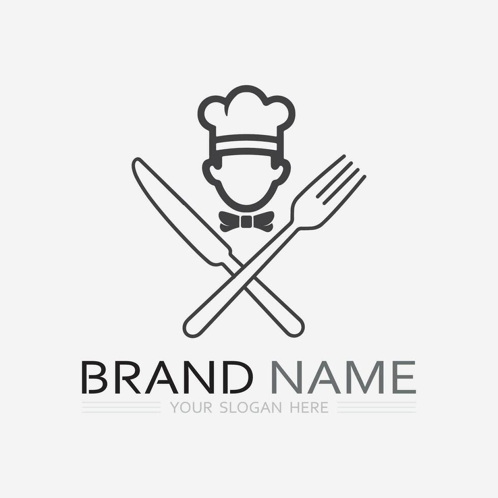 KITCHEN AND CHEF LOGO FOOD ICON RESTO AND CAFE DESIGN VECTOR GRAPHIC ILLUSTRATION