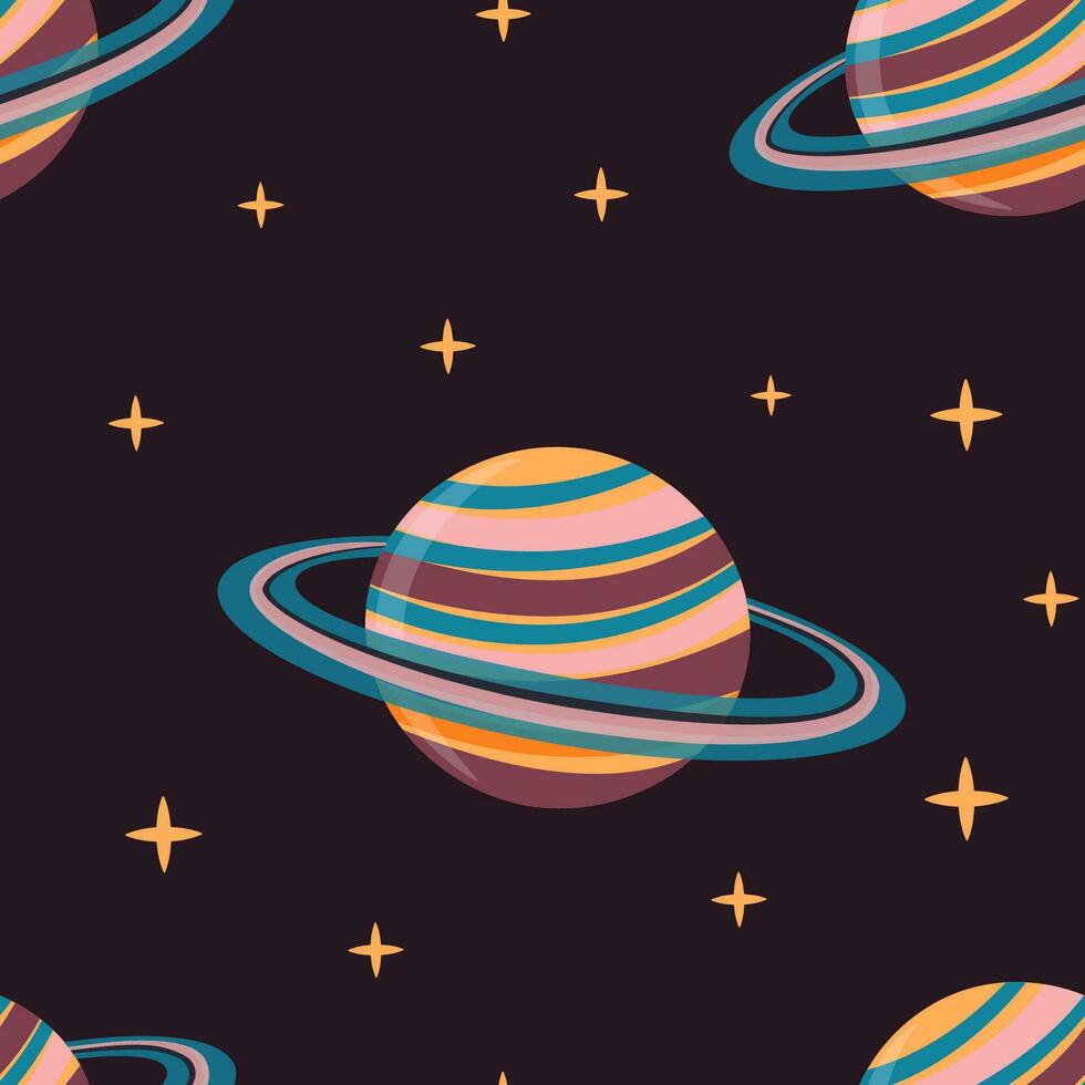 Seamless pattern of open space with planets and stars. vector