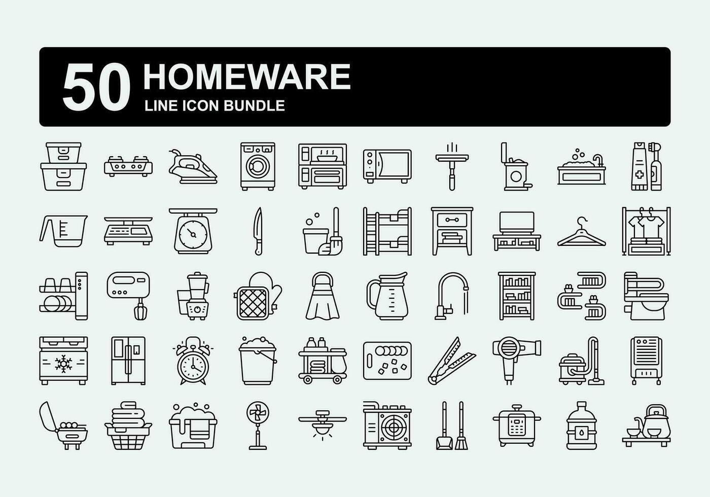 50 Line Icon Set Bundle Pack Elements Batch Homeware Home Appliances vector