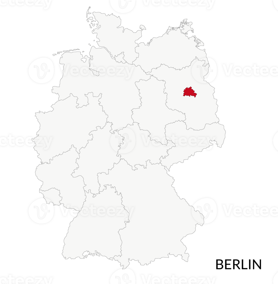 Berlin map, German map. Map of Germany in red color png