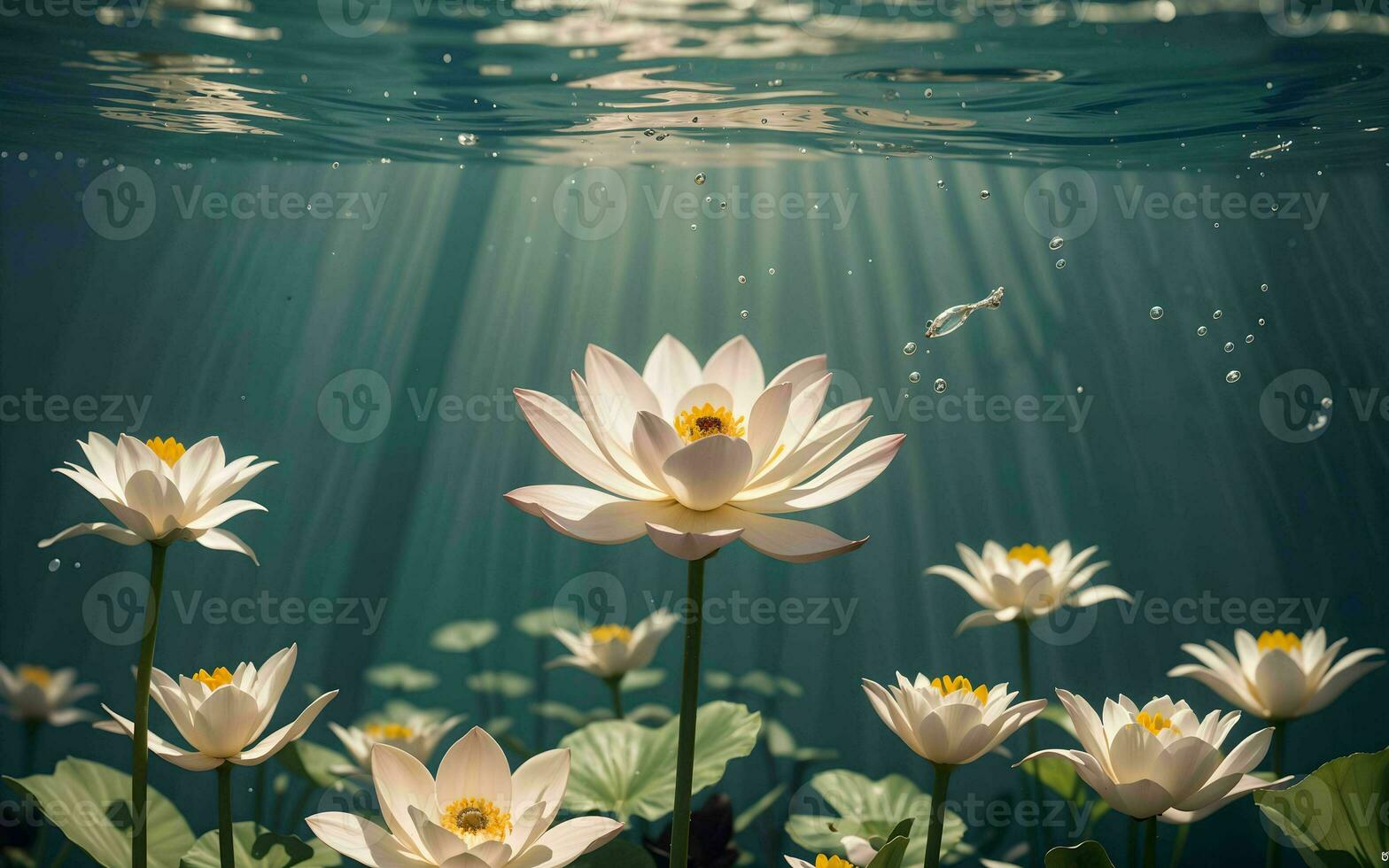 The Exquisite Pink Lotus Blossom Submerged in Tranquility ai generated photo