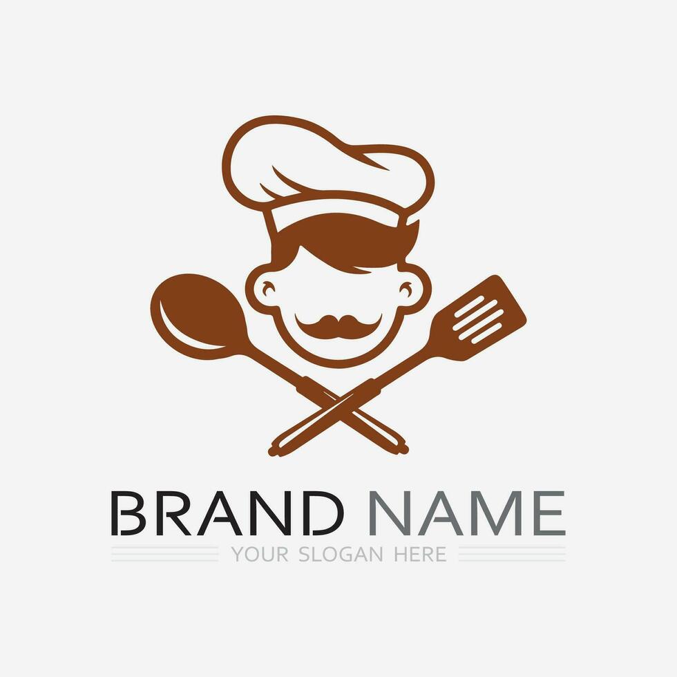 KITCHEN AND CHEF LOGO FOOD ICON RESTO AND CAFE DESIGN VECTOR GRAPHIC ILLUSTRATION