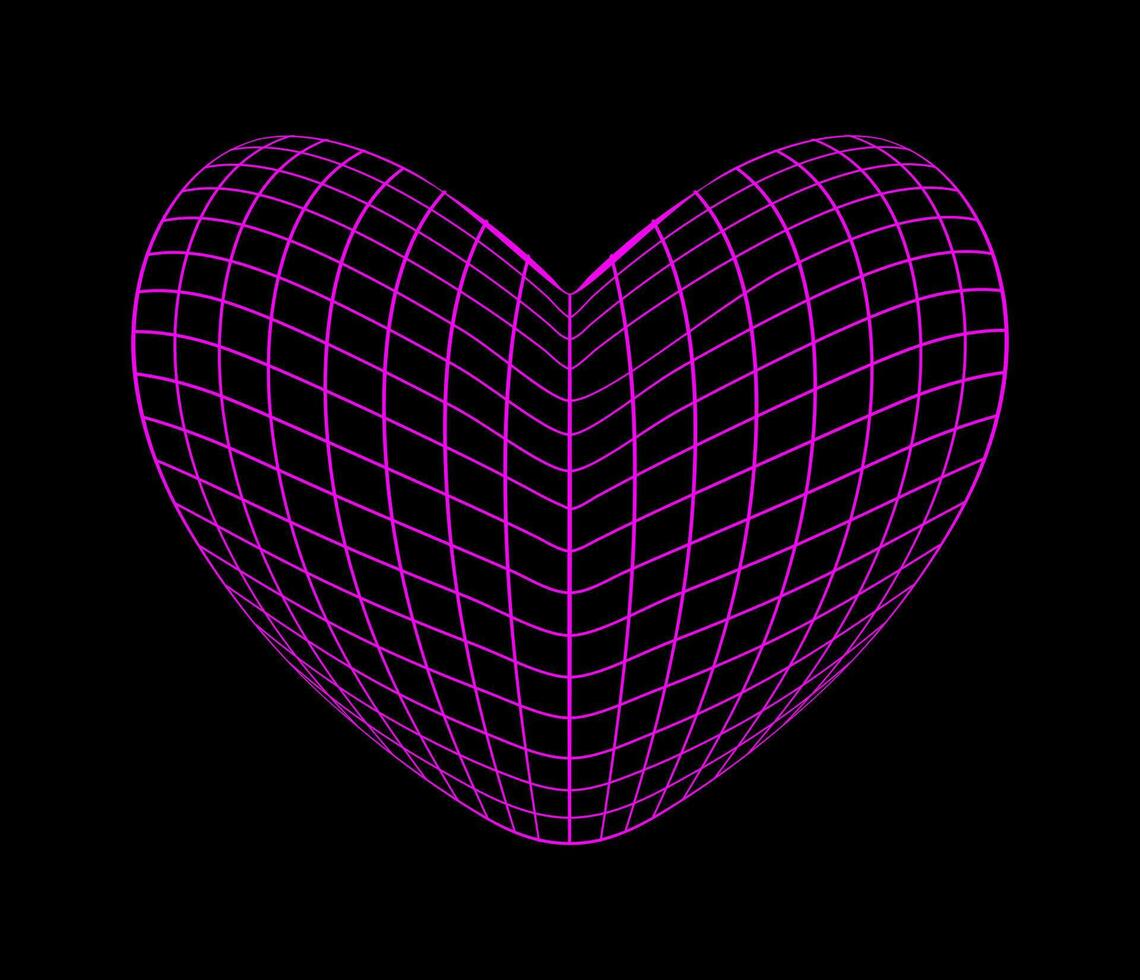 neón rosado estructura metálica corazón forma en negro antecedentes. futurista cyberpunk cuadrícula cifra. y2k retro estilo. vector