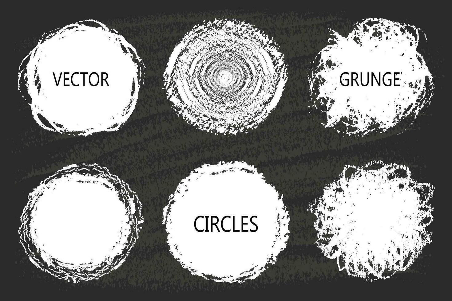 Vector set of chalk hand drawn circles, round design elements on black board.