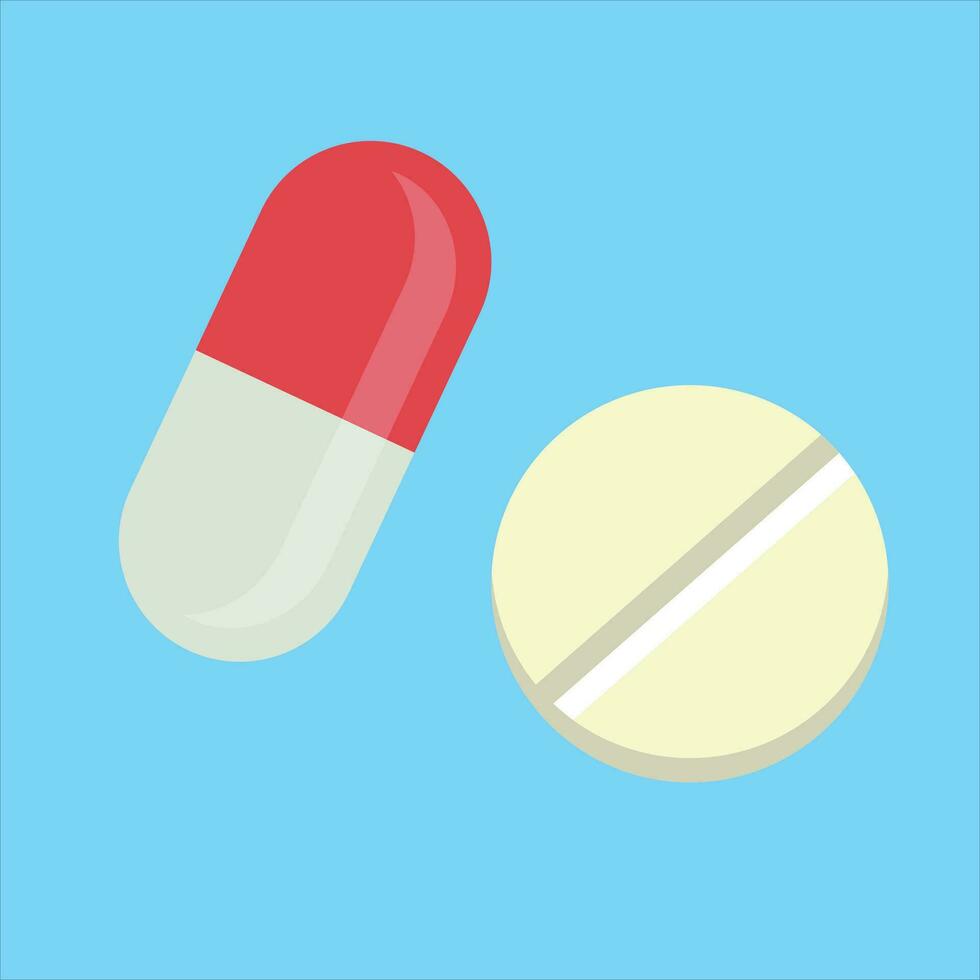 Medicines and pills on a blue background, Medical pills, Pills symbol. Vector illustration.