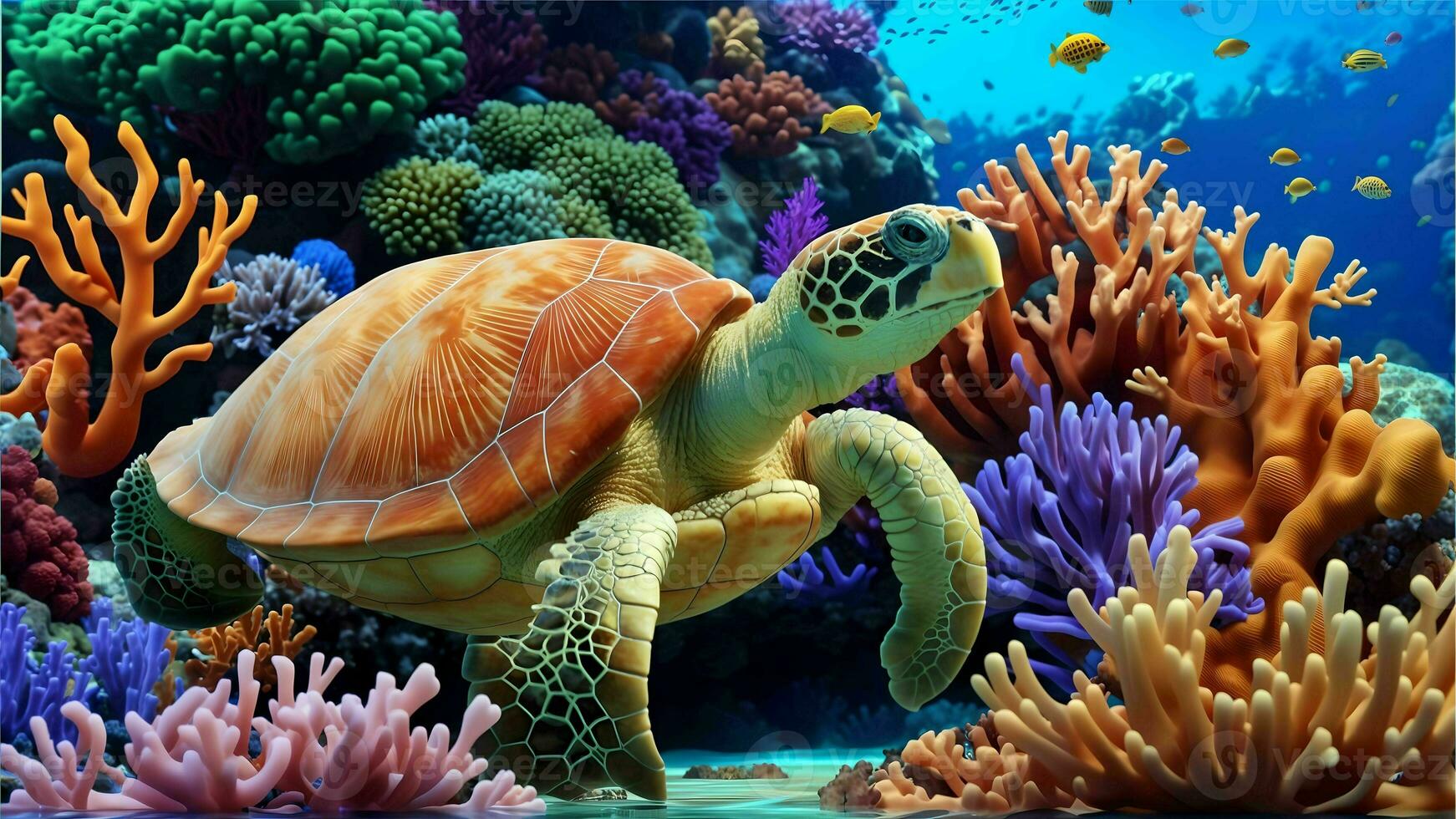 explorador el vibrante submarino mundo con tortugas, vistoso pez, y coral arrecifes ai generado foto