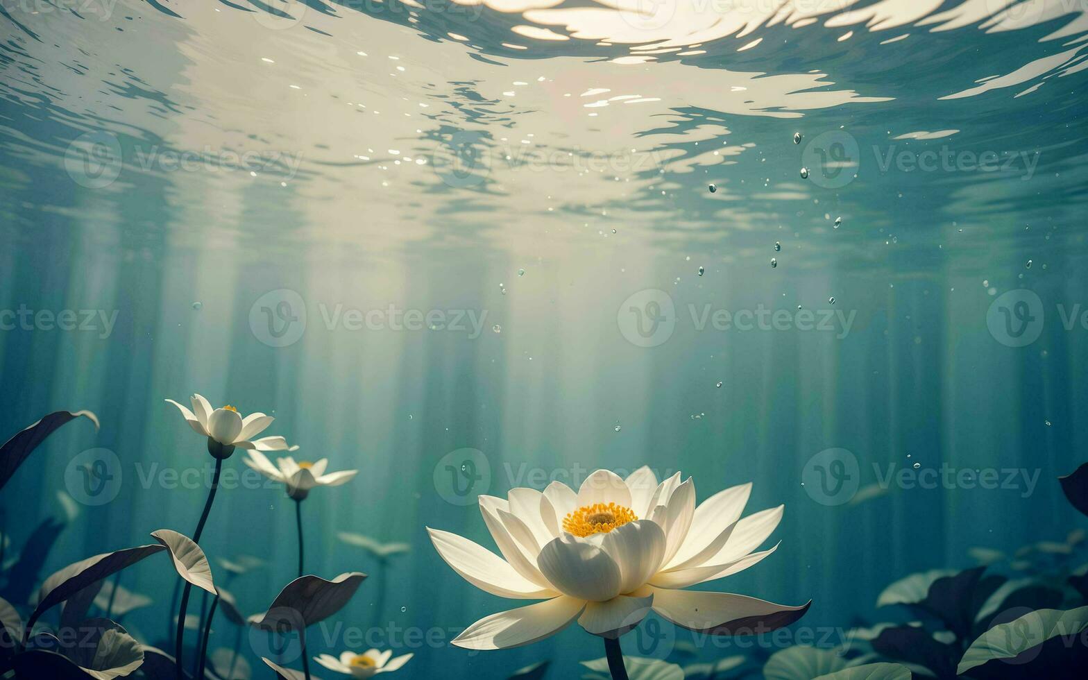 The Exquisite Pink Lotus Blossom Submerged in Tranquility ai generated photo