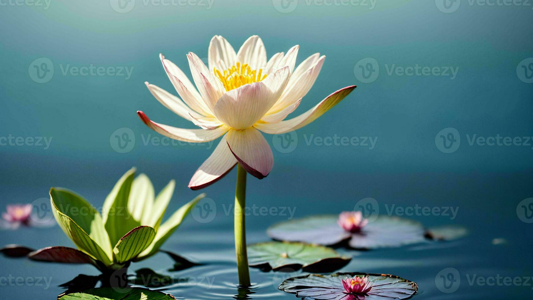 Close-Up of a Beautiful Waterlily Flower in the Bluish Waters ai generated photo