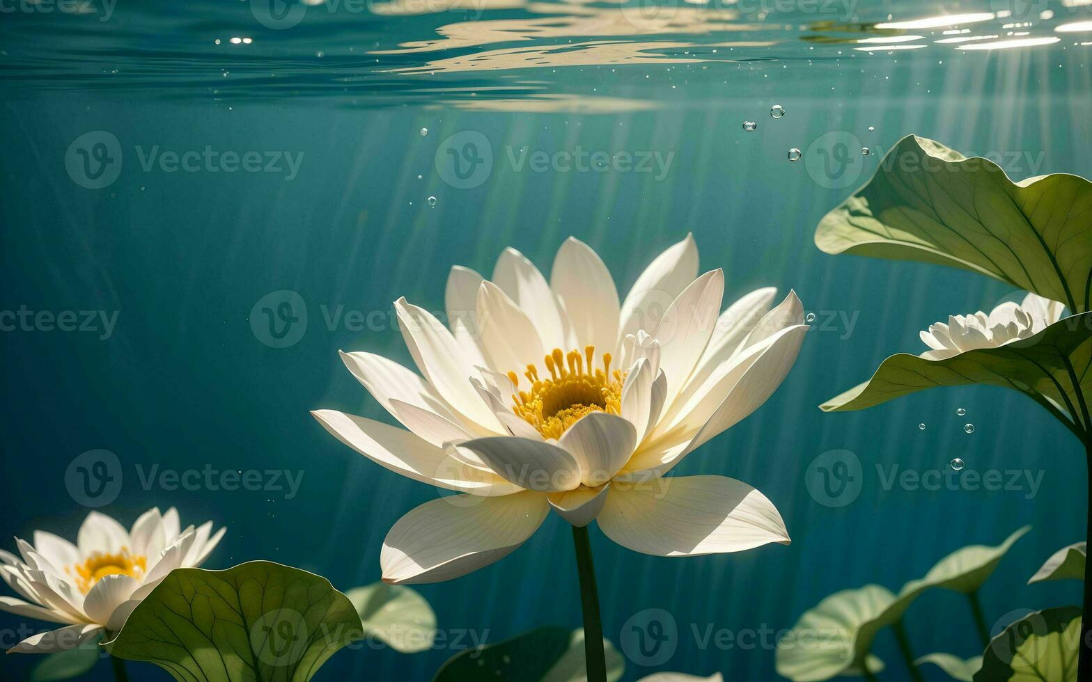 The Exquisite Pink Lotus Blossom Submerged in Tranquility ai generated photo