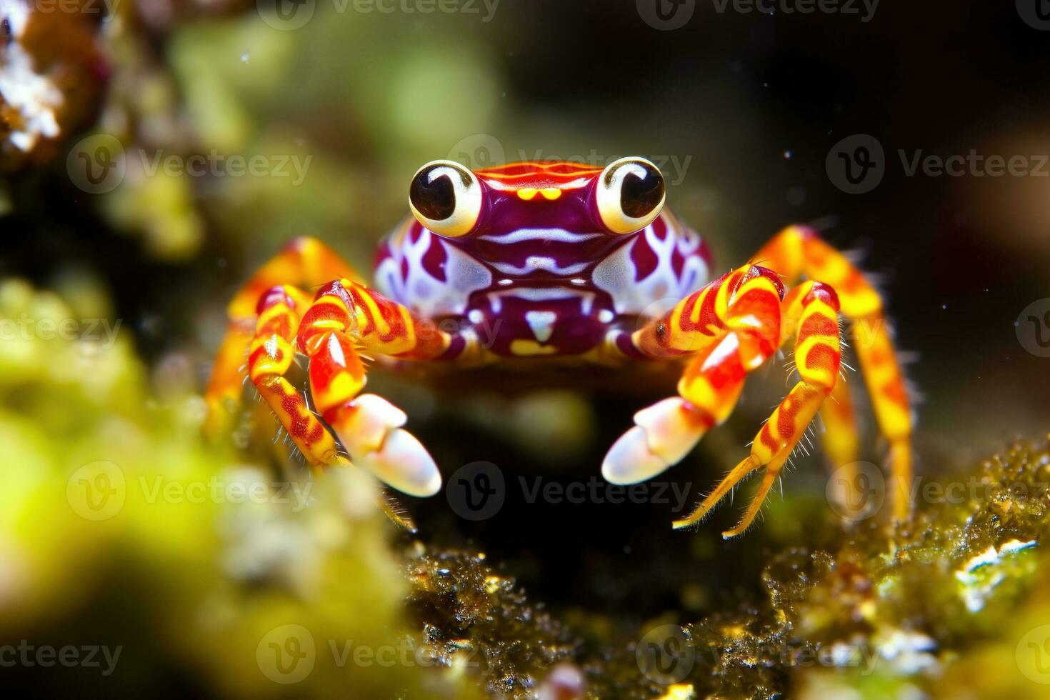 arlequín cangrejo en arrecife submarino fotografía ai generativo foto