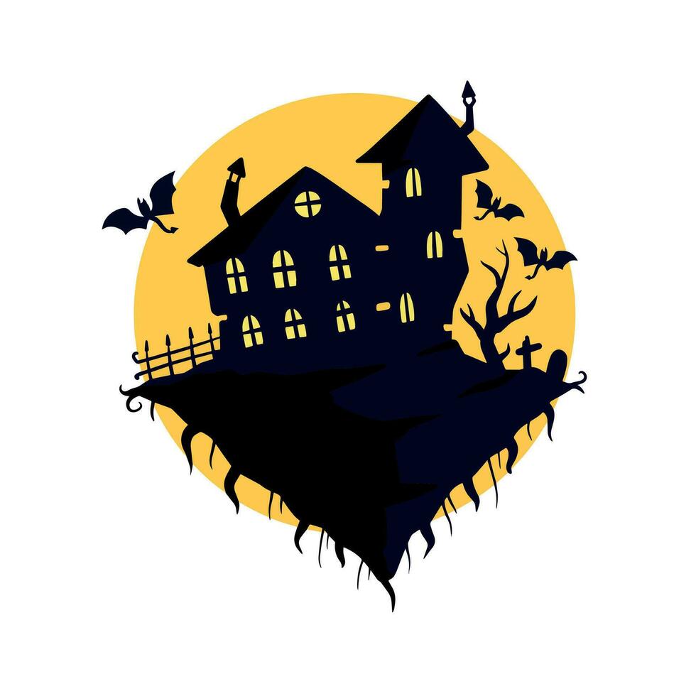 Halloween haunted house isolated on white background. Scary dark silhouette of home or mansion. Cartoon Vector spooky Illustration. Gothic cute town