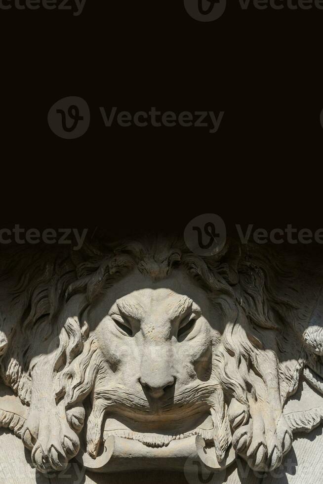 Dresden, Germany - Cover page with ancient decoration element of scary lion head with black background copy space photo
