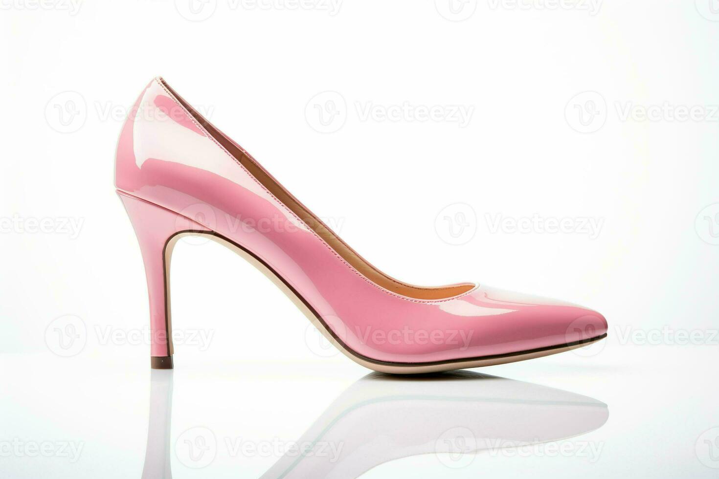 Pink patent high-heeled shoe, a stylish and fashionable women's footwear accessory, isolated on a white background. AI Generative photo