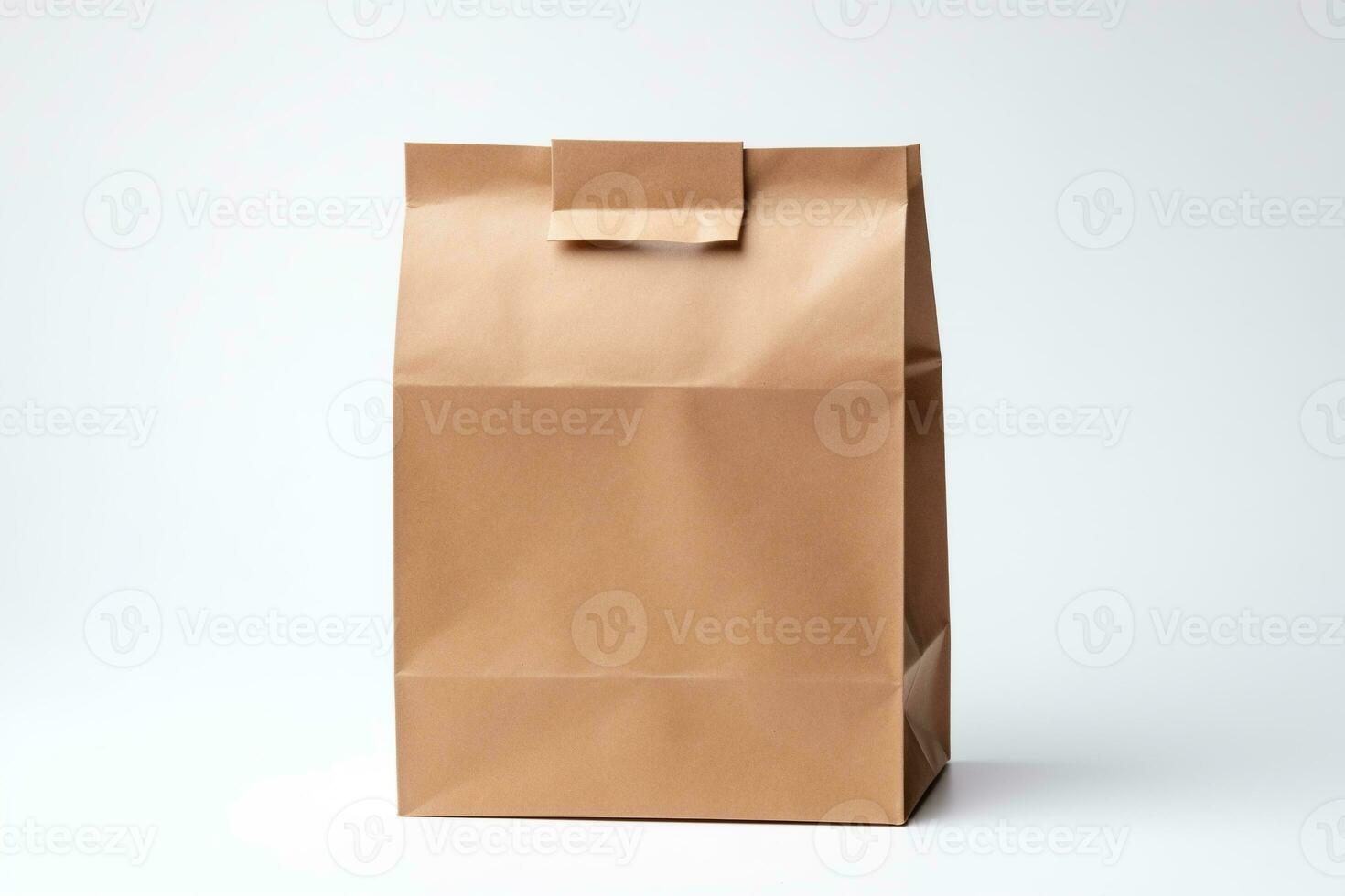marrón papel bolso para comida entrega, un Respetuoso del medio ambiente embalaje opción para eliminar y entrega servicios, aislado en un blanco antecedentes ai generativo foto