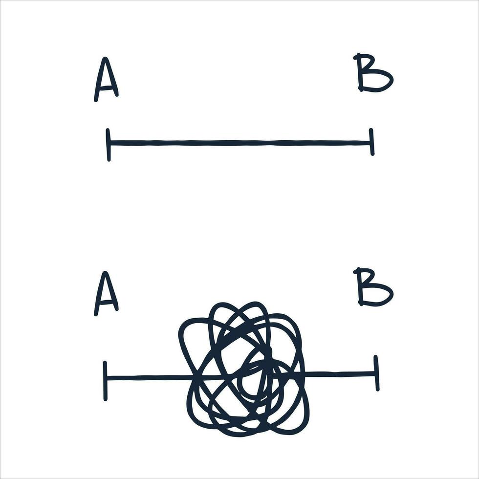 Tangle of lines. Chaotic messy clew. Simplifying the complex. Unraveling the path. Psychological concept of solving mental problems vector
