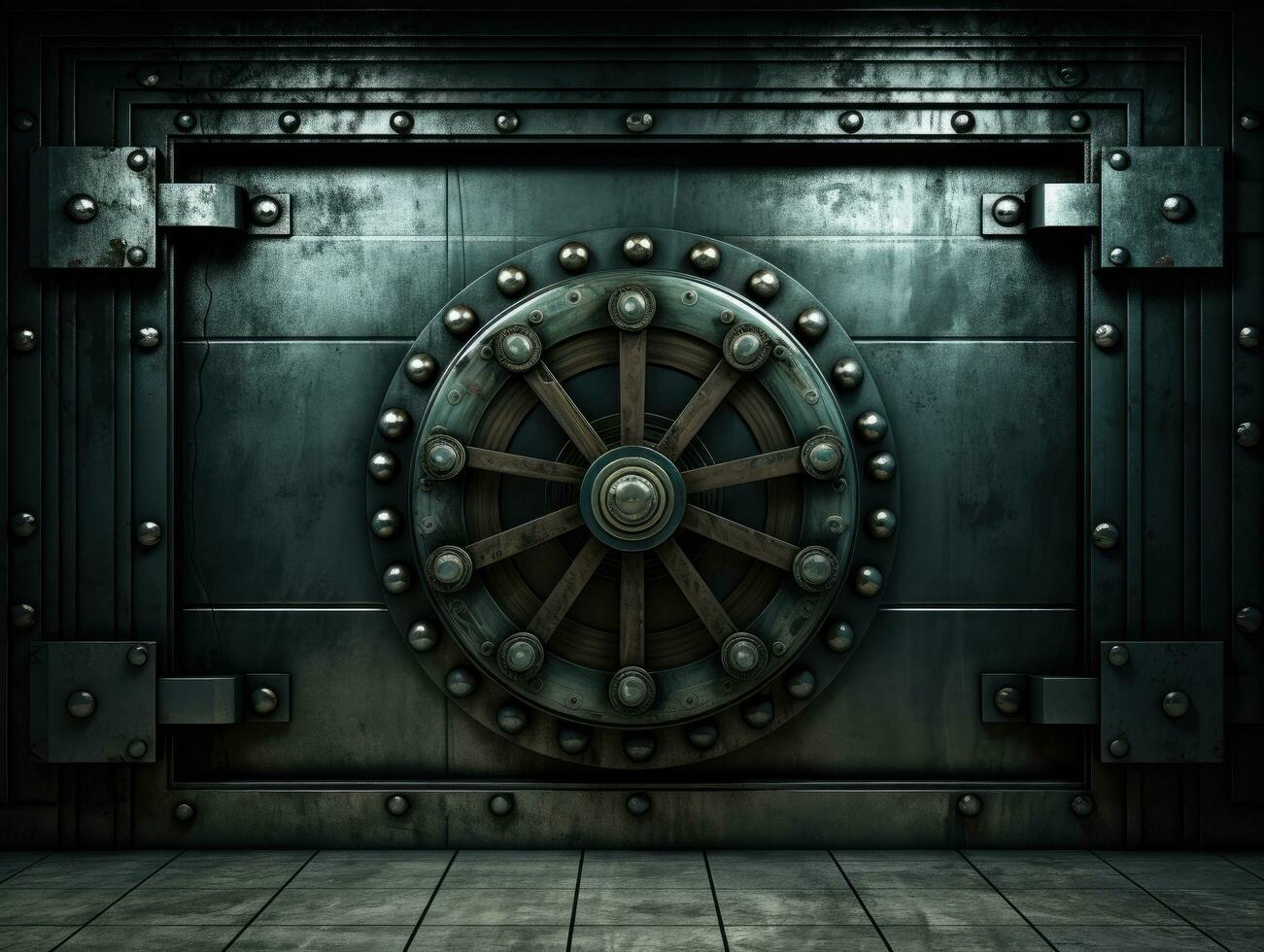 Close up shot of a grunge style bank vault photo