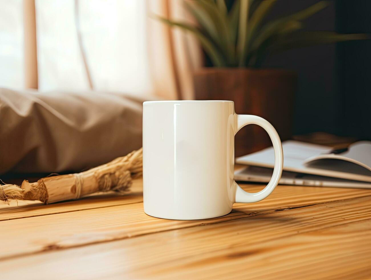 Product mock up background with a blank white coffee mug photo