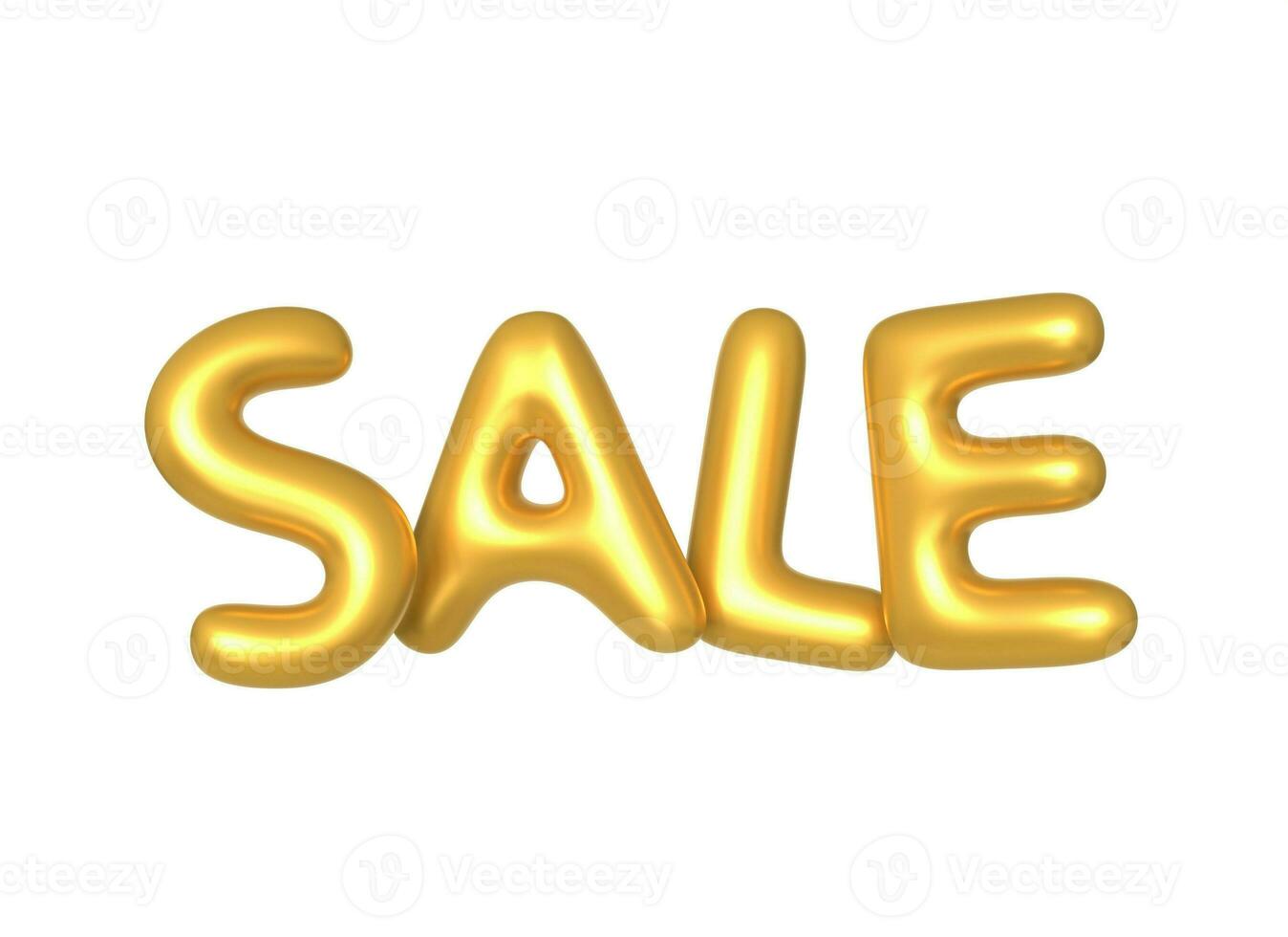 3d inscription sale of golden balloons in a realistic cartoon style. 3d rendering isolated on white background. photo