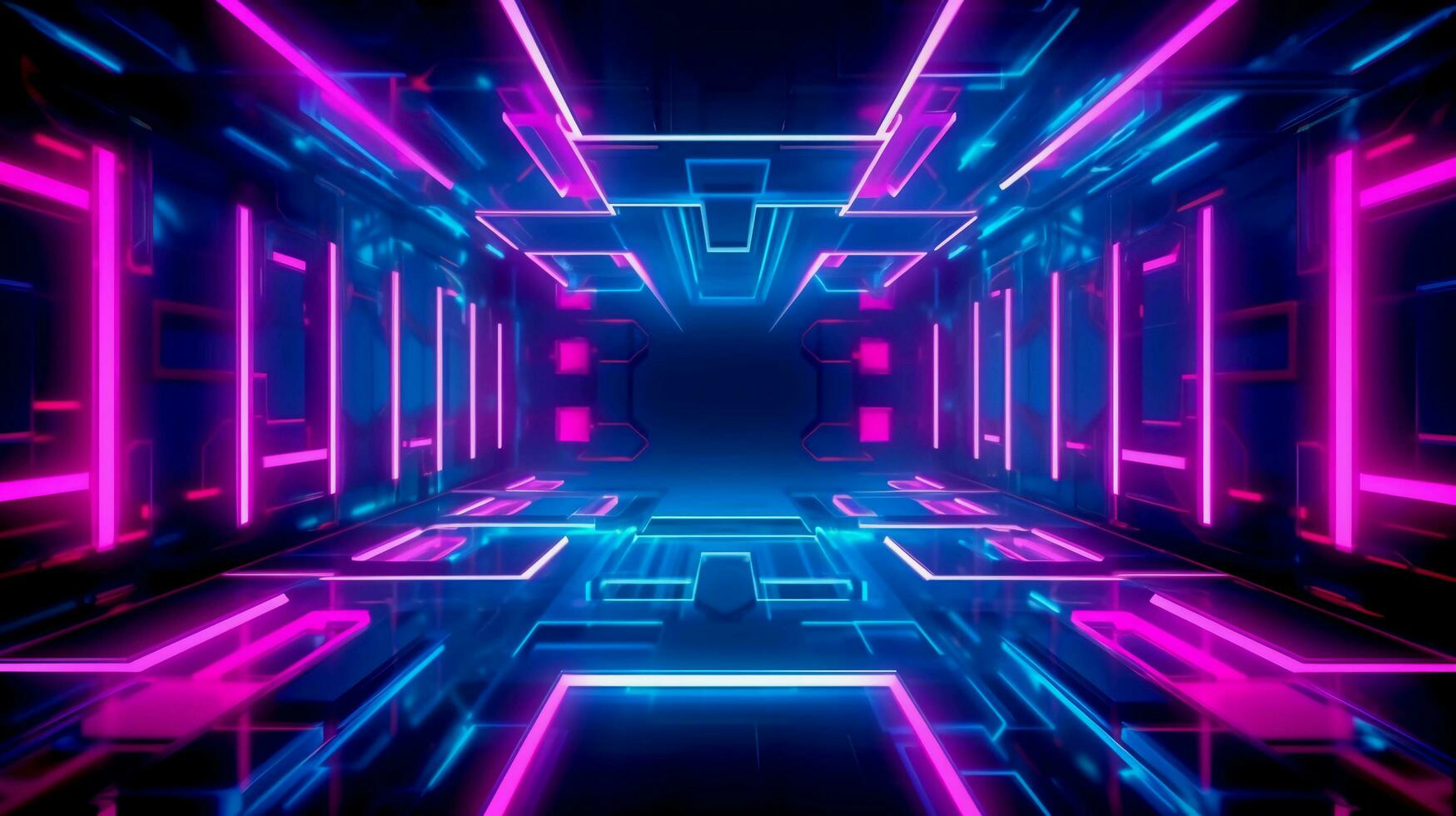 Abstract futuristic cyber tech neon background - generative ai photo