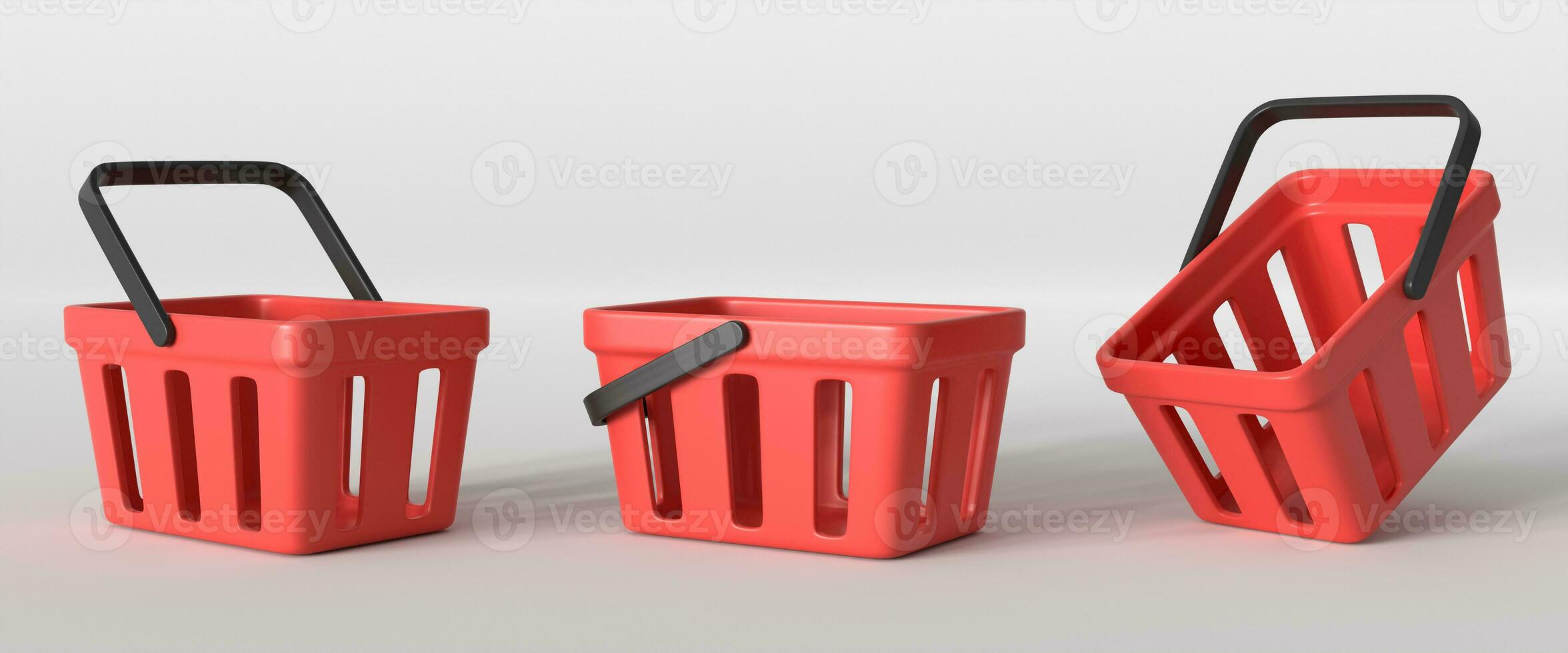 3d food basket.red basket with a black handle for shopping. shopping and sales concept. element for the design of banners and posters.3d rendering illustration isolated on white background photo