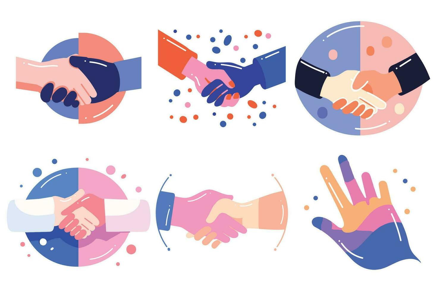 Hand Drawn Set of Handshake in business concept in flat style vector