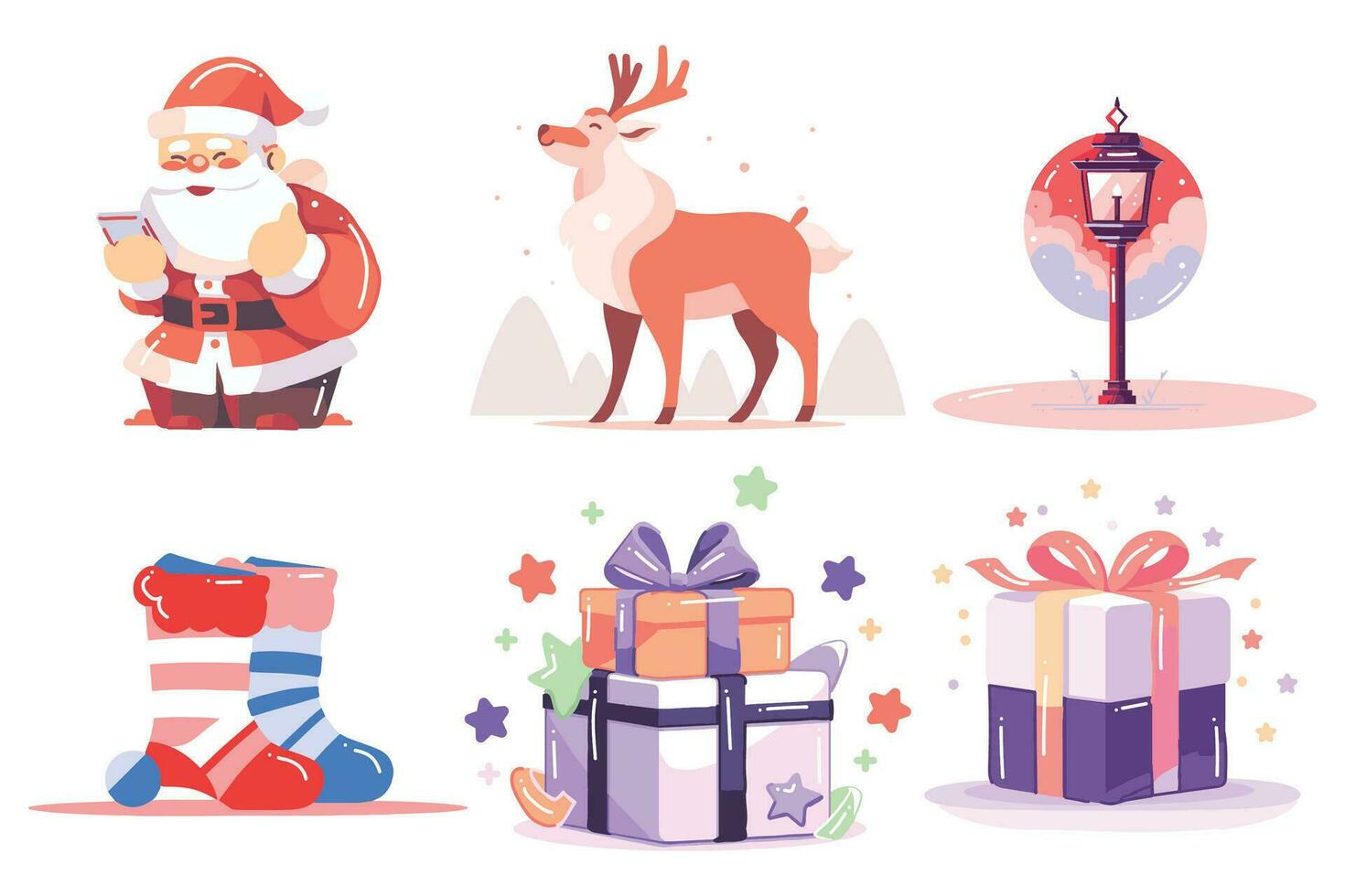 mano dibujado conjunto de Papa Noel claus con Navidad objetos en plano estilo vector