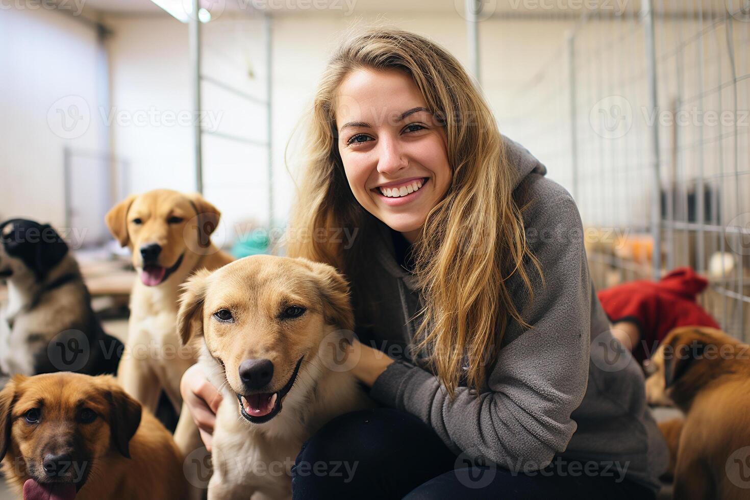 Volunteering at an animal shelter, expressing love and dedication while caring for pet AI Generative photo