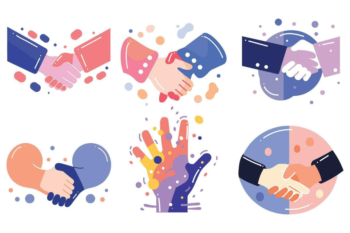 Hand Drawn Set of Handshake in business concept in flat style vector