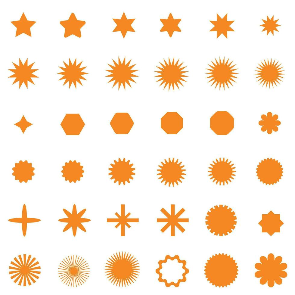 set of orange starburst, star shape vector