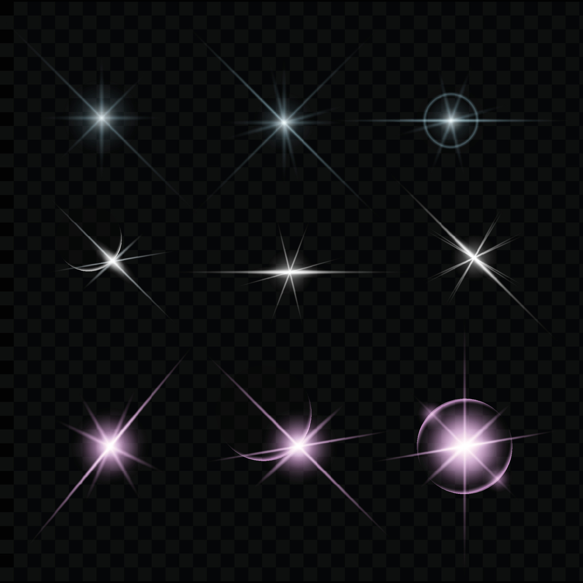 Flash light on black background. Vector glow sparkle effect. Abstract