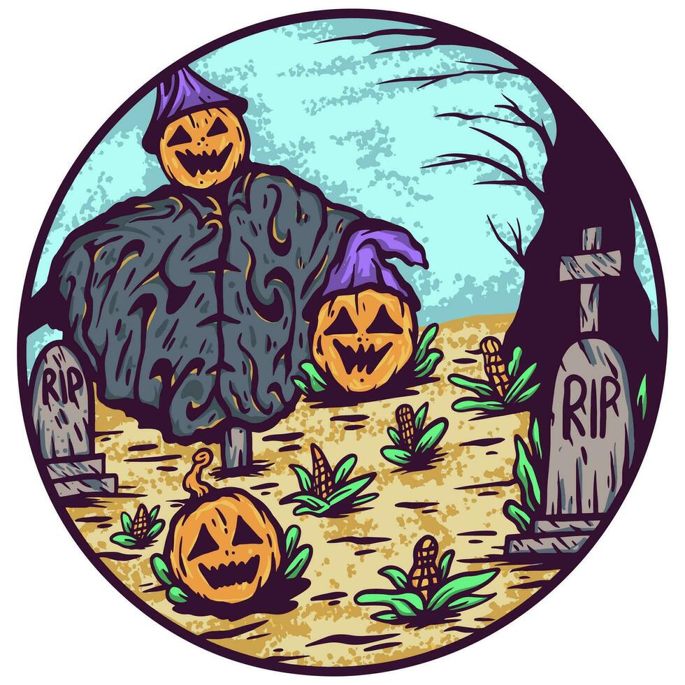 Víspera de Todos los Santos fiesta calabazas lápida sepulcral ilustrador vector