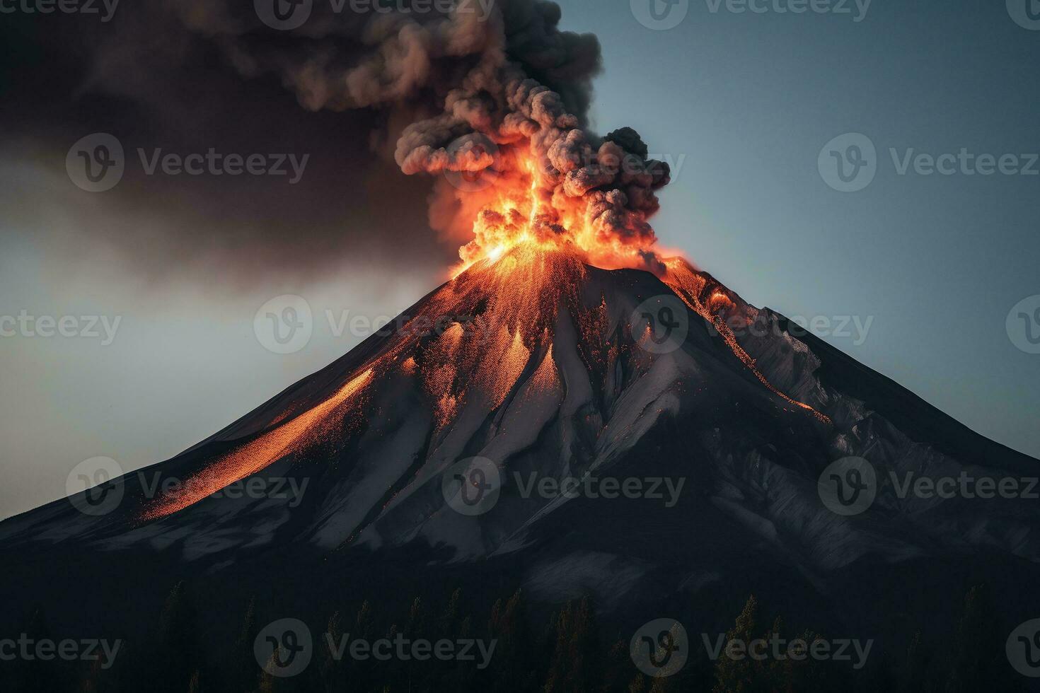 Lava descends on the volcano. eruption. ai generative photo